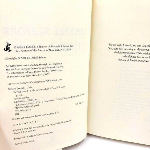 2/$10 Staying Tuned A Life In Journalism Daniel Schorr Hardcover Book Memior - Picture 4 of 7